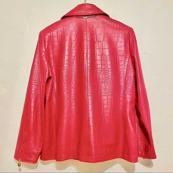 St. John Sport by Marie Gray Red Leather Jacket, Sz M - Picture 2 of 15
